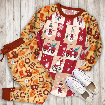 Country Snowman Pajama Set | Pajamas | Cotton Sleepwear Sets | Soft Long Sleeve Pjs | Raglan Shirt and Pants Set