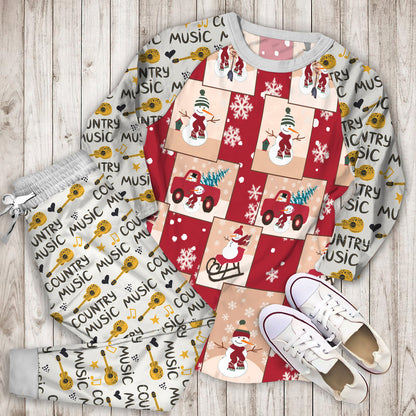 Country Snowman Pajama Set | Pajamas | Cotton Sleepwear Sets | Soft Long Sleeve Pjs | Raglan Shirt and Pants Set