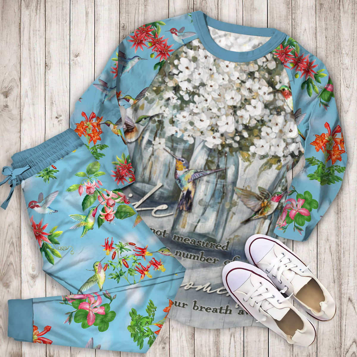 Humming Bird Pajama Set | Pajamas | Cotton Sleepwear Sets | Soft Long Sleeve Pjs | Raglan Shirt and Pants Set