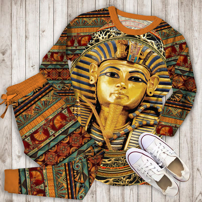 Pharaoh Ancient Egypt Black Coral Polyester Pajama Set |Sleepwear Pjs Sets | Raglan Shirt Pants Set