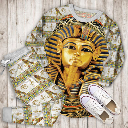 Pharaoh Ancient Egypt Black Coral Polyester Pajama Set |Sleepwear Pjs Sets | Raglan Shirt Pants Set