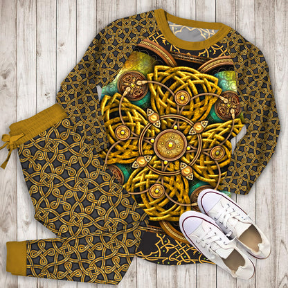 Celtic Yellow Pattern Soft Pajama Set | Pajamas | Cotton Sleepwear Sets | Soft Long Sleeve Pjs | Raglan Shirt and Pants Set