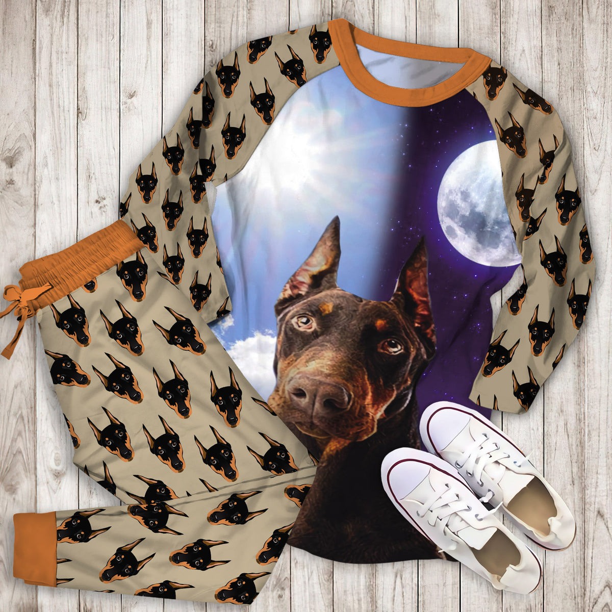 Doberman Pinscher Pajama Set |Sleepwear Pjs Sets | Raglan Shirt Pants Set