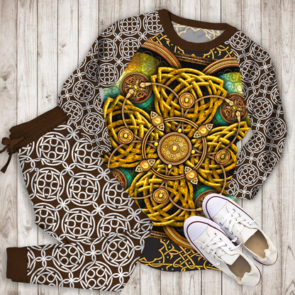 Celtic Yellow Pattern Soft Pajama Set | Pajamas | Cotton Sleepwear Sets | Soft Long Sleeve Pjs | Raglan Shirt and Pants Set