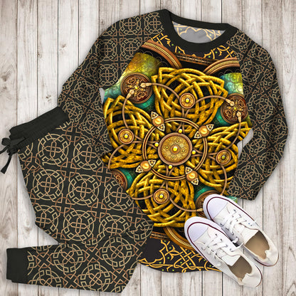 Celtic Yellow Pattern Soft Pajama Set | Pajamas | Cotton Sleepwear Sets | Soft Long Sleeve Pjs | Raglan Shirt and Pants Set