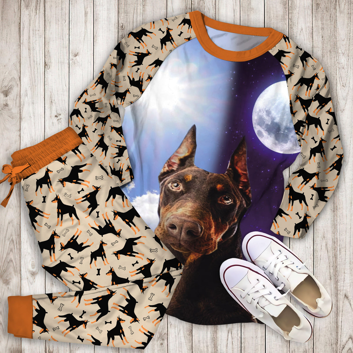 Doberman Pinscher Pajama Set |Sleepwear Pjs Sets | Raglan Shirt Pants Set