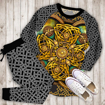 Celtic Yellow Pattern Soft Pajama Set | Pajamas | Cotton Sleepwear Sets | Soft Long Sleeve Pjs | Raglan Shirt and Pants Set