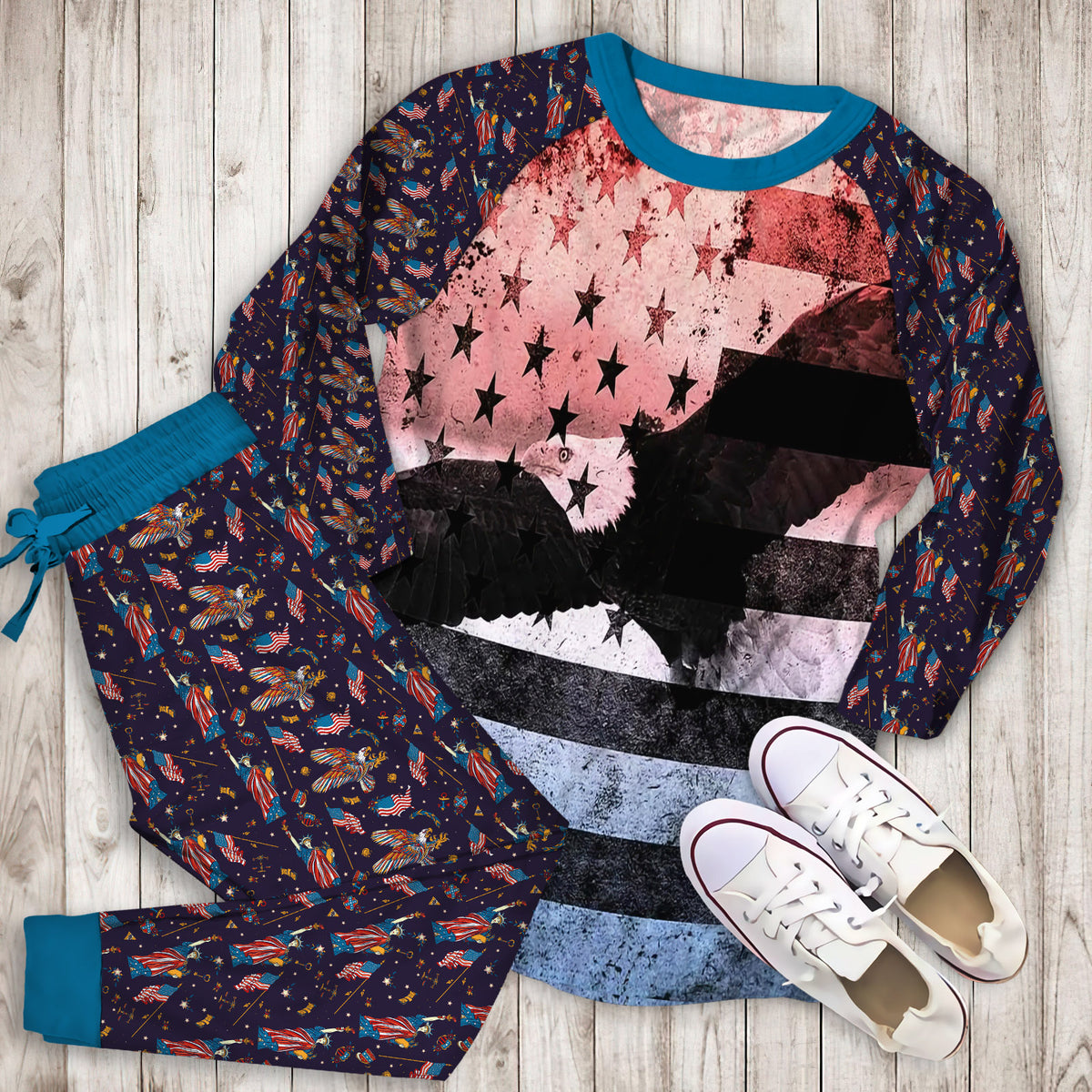 Bald Eagle American Pajama Set |Sleepwear Pjs Sets | Raglan Shirt Pants Set