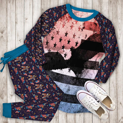 Bald Eagle American Pajama Set |Sleepwear Pjs Sets | Raglan Shirt Pants Set