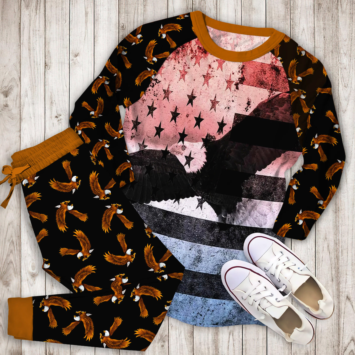 Bald Eagle American Pajama Set |Sleepwear Pjs Sets | Raglan Shirt Pants Set
