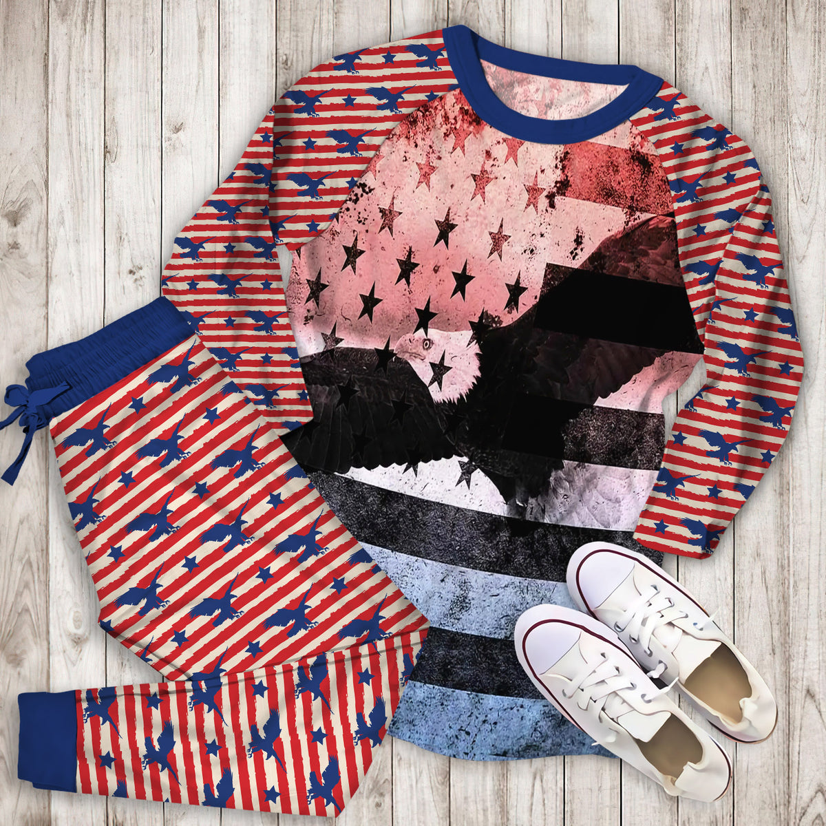 Bald Eagle American Pajama Set |Sleepwear Pjs Sets | Raglan Shirt Pants Set