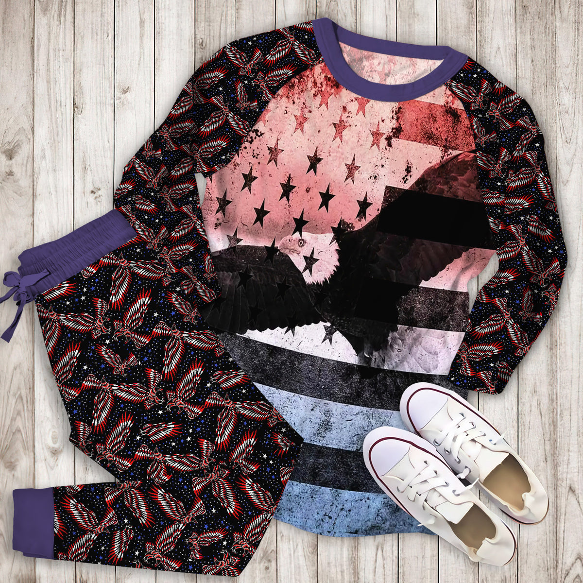 Bald Eagle American Pajama Set |Sleepwear Pjs Sets | Raglan Shirt Pants Set