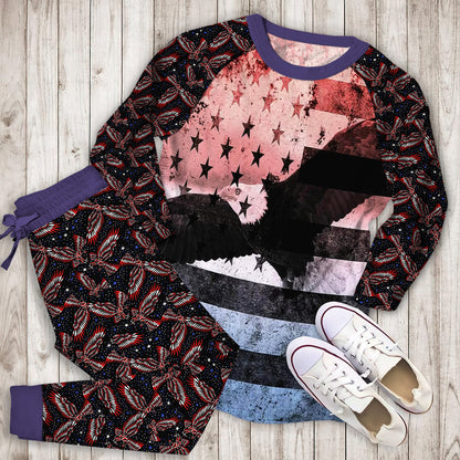 Bald Eagle American Pajama Set |Sleepwear Pjs Sets | Raglan Shirt Pants Set