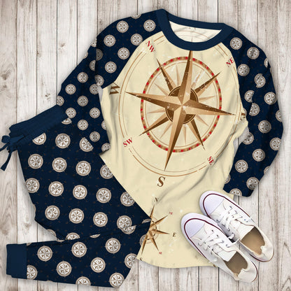 Compass Nautical Pajama Set | Pajamas | Cotton Sleepwear Sets | Soft Long Sleeve Pjs | Raglan Shirt and Pants Set