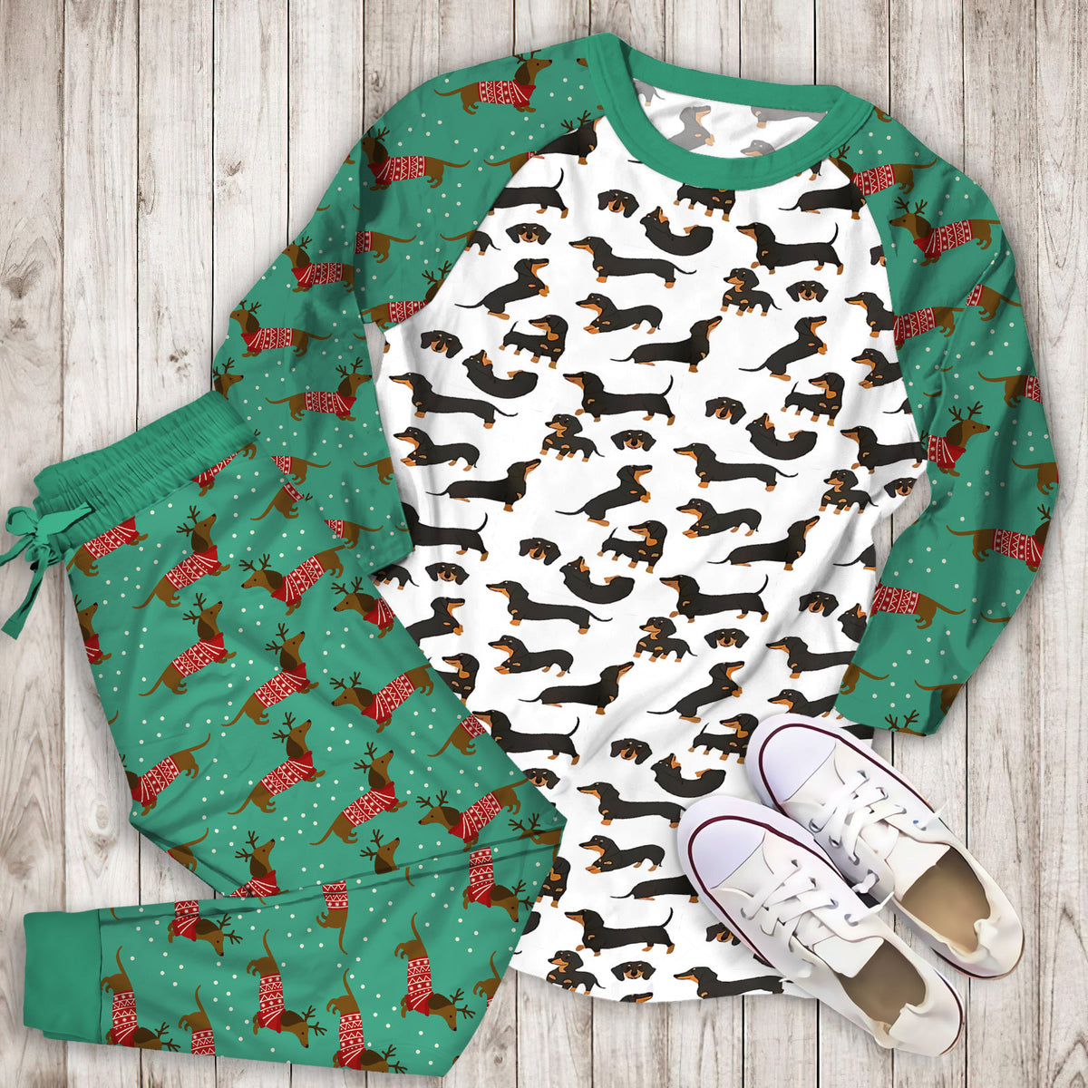 Dachshund Pajama Set | Pajamas | Cotton Sleepwear Sets | Soft Long Sleeve Pjs | Raglan Shirt and Pants Set