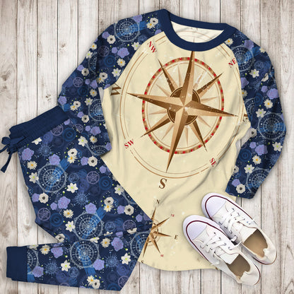 Compass Nautical Pajama Set | Pajamas | Cotton Sleepwear Sets | Soft Long Sleeve Pjs | Raglan Shirt and Pants Set