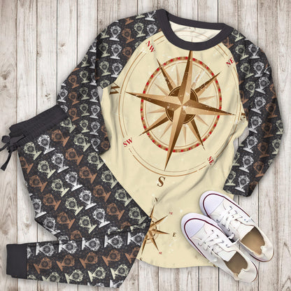 Compass Nautical Pajama Set | Pajamas | Cotton Sleepwear Sets | Soft Long Sleeve Pjs | Raglan Shirt and Pants Set