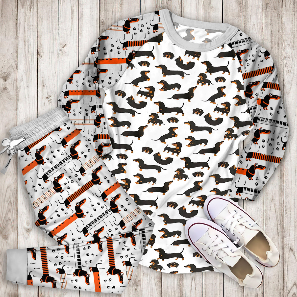 Dachshund Pajama Set | Pajamas | Cotton Sleepwear Sets | Soft Long Sleeve Pjs | Raglan Shirt and Pants Set