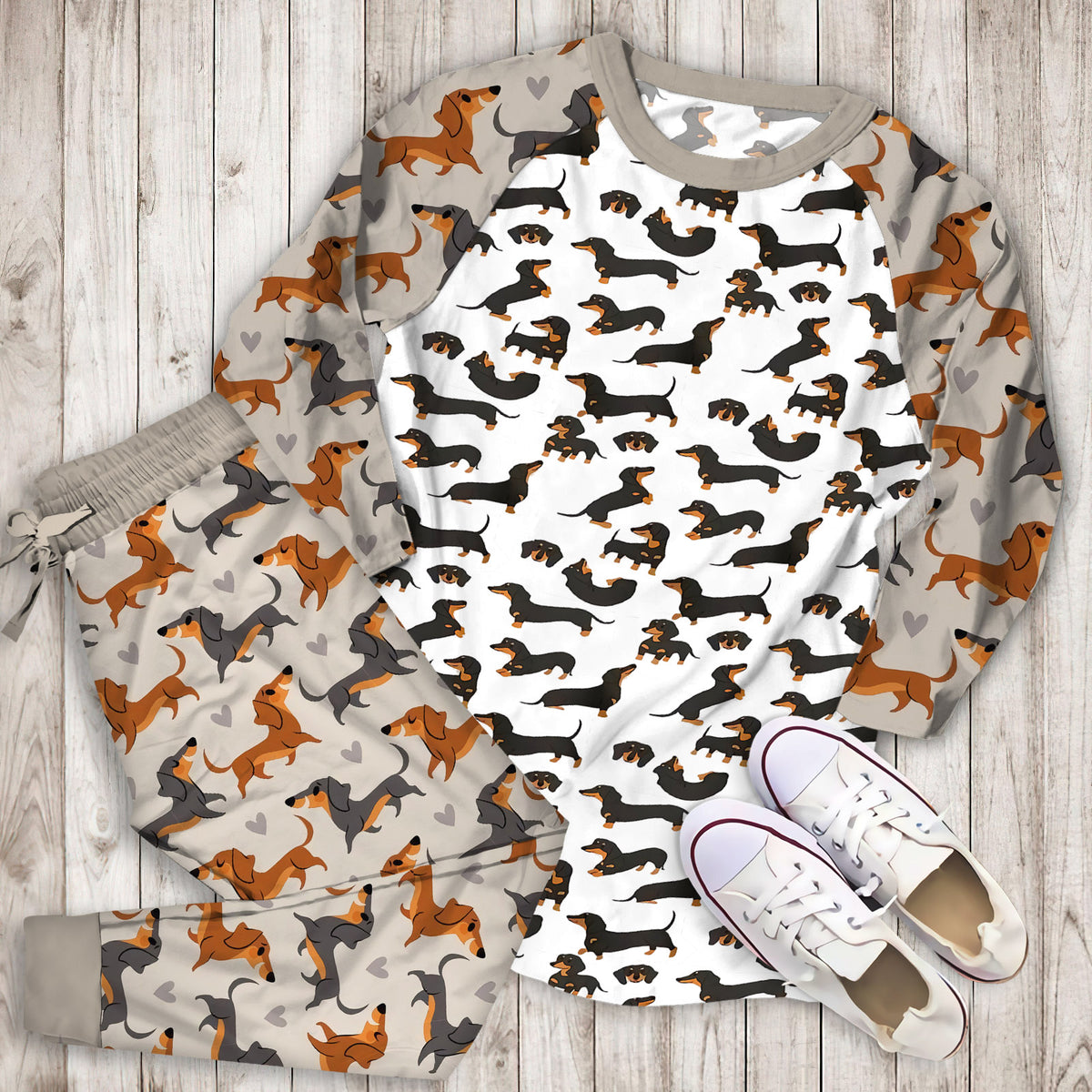 Dachshund Pajama Set | Pajamas | Cotton Sleepwear Sets | Soft Long Sleeve Pjs | Raglan Shirt and Pants Set