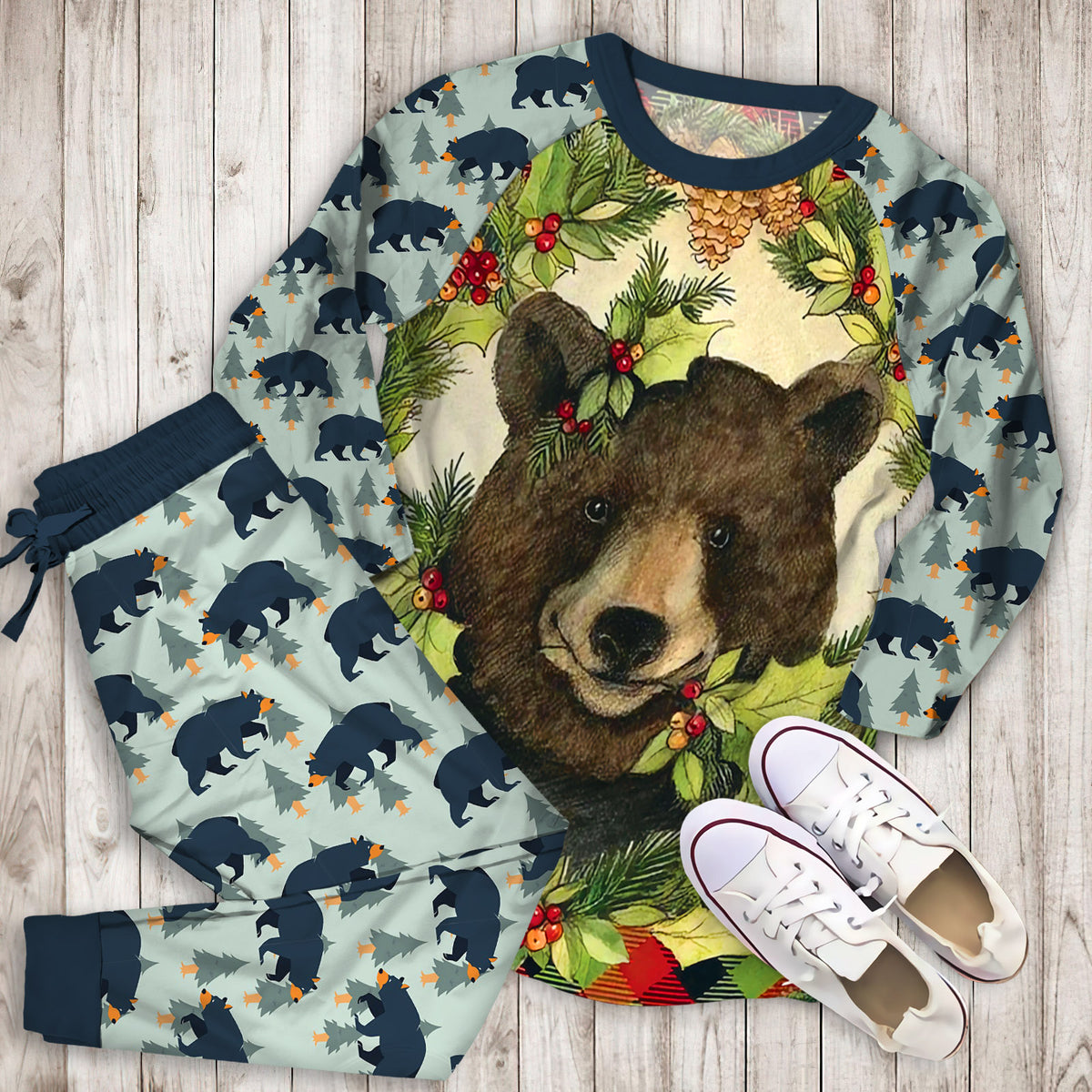 Bear Pajama Set | Pajamas | Cotton Sleepwear Sets | Soft Long Sleeve Pjs | Raglan Shirt and Pants Set