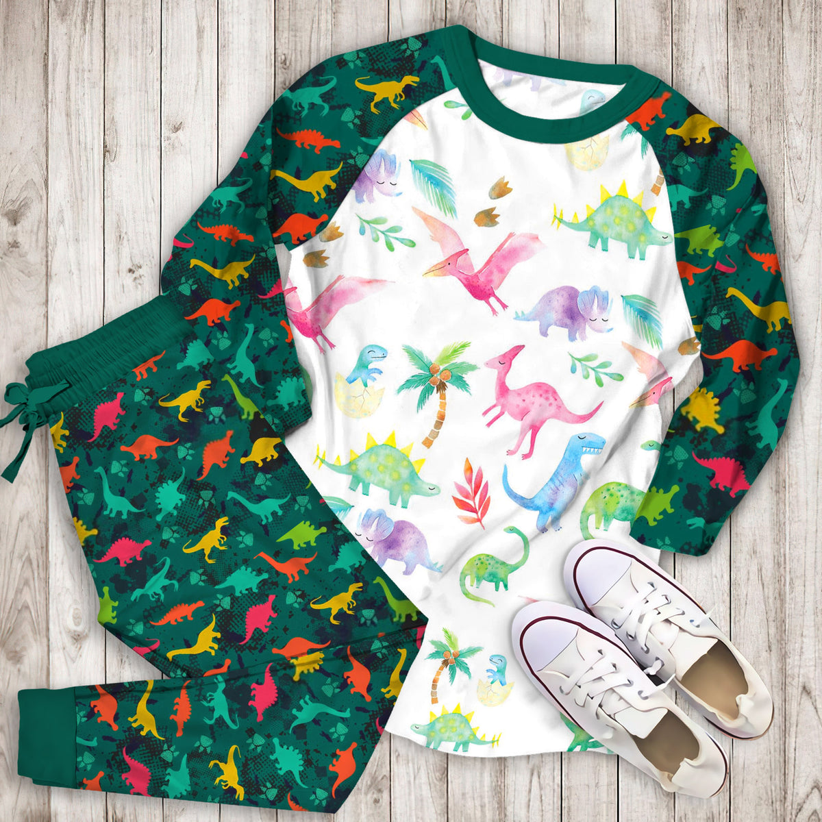 Dinosaur Pajama Set | Pajamas | Cotton Sleepwear Sets | Soft Long Sleeve Pjs | Raglan Shirt and Pants Set