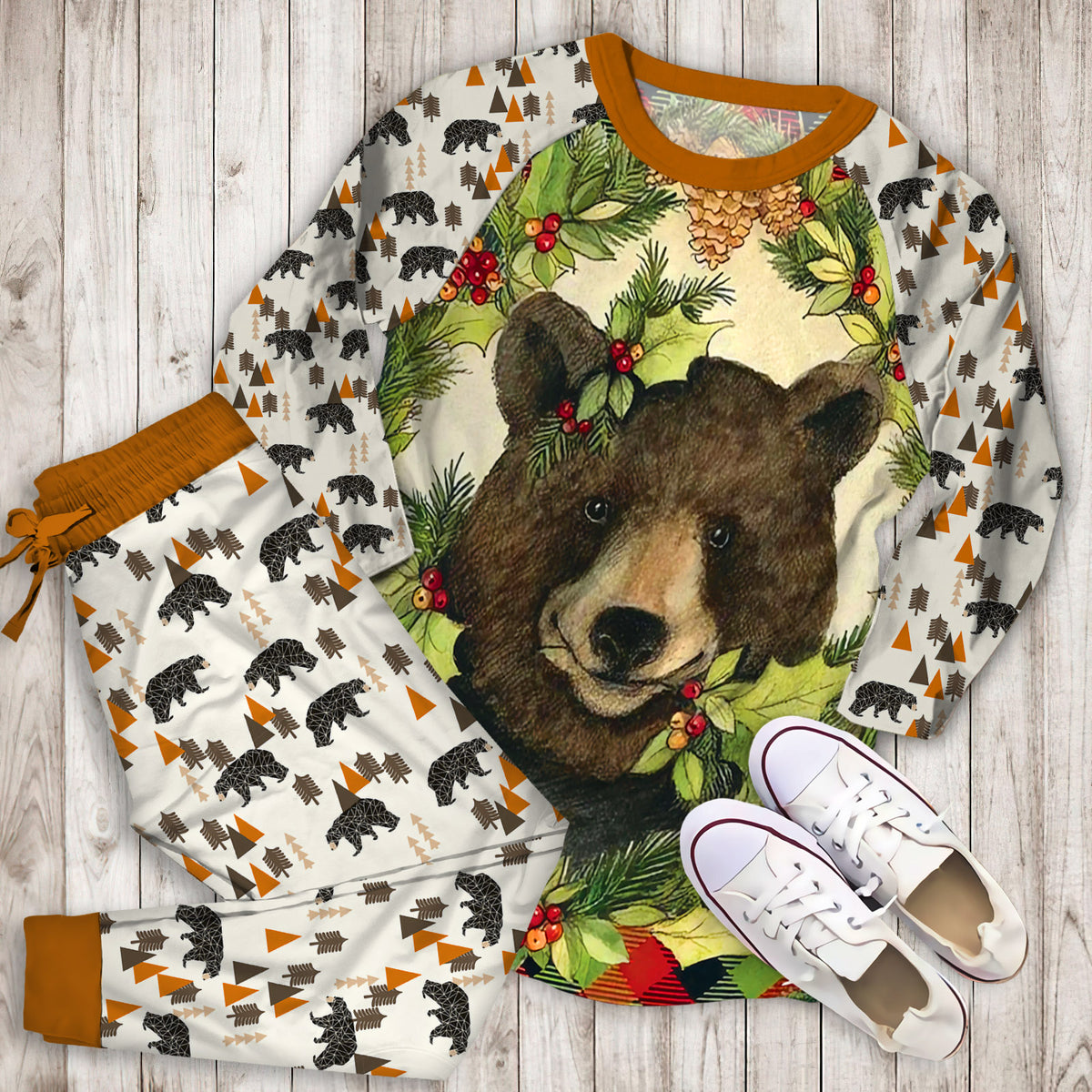 Bear Pajama Set | Pajamas | Cotton Sleepwear Sets | Soft Long Sleeve Pjs | Raglan Shirt and Pants Set