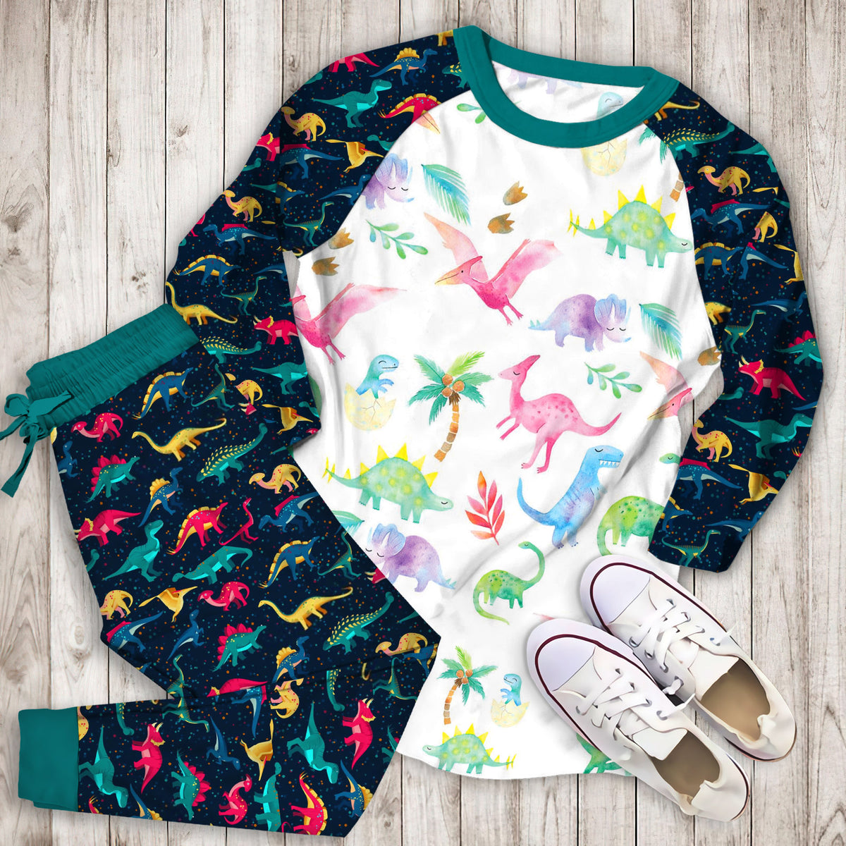 Dinosaur Pajama Set | Pajamas | Cotton Sleepwear Sets | Soft Long Sleeve Pjs | Raglan Shirt and Pants Set