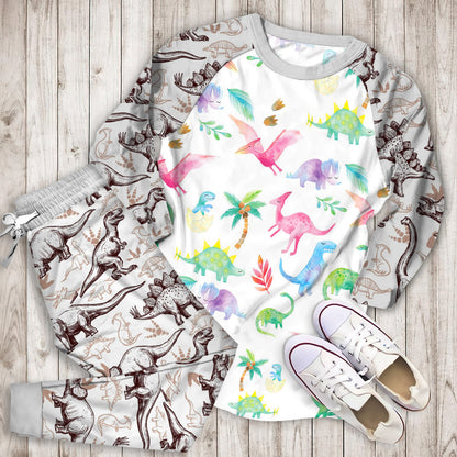 Dinosaur Pajama Set | Pajamas | Cotton Sleepwear Sets | Soft Long Sleeve Pjs | Raglan Shirt and Pants Set