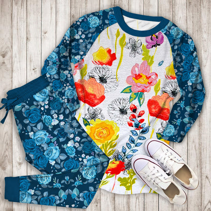 Yellow Rose Flower Pajama Set | Pajamas | Cotton Sleepwear Sets | Soft Long Sleeve Pjs | Raglan Shirt and Pants Set