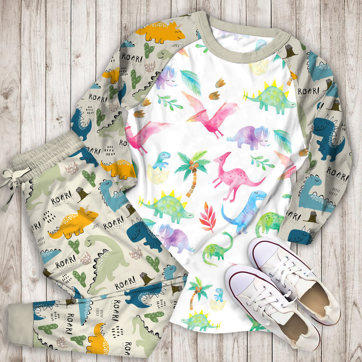 Dinosaur Pajama Set | Pajamas | Cotton Sleepwear Sets | Soft Long Sleeve Pjs | Raglan Shirt and Pants Set