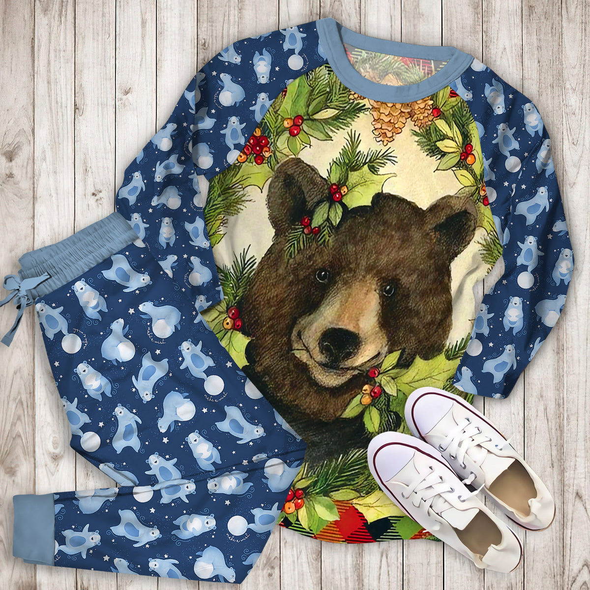 Bear Pajama Set | Pajamas | Cotton Sleepwear Sets | Soft Long Sleeve Pjs | Raglan Shirt and Pants Set