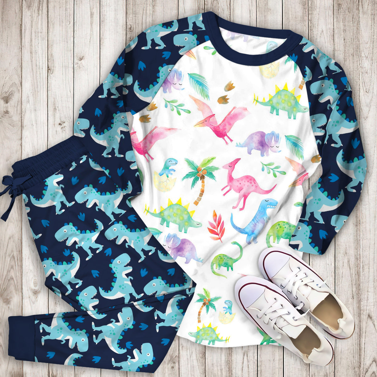 Dinosaur Pajama Set | Pajamas | Cotton Sleepwear Sets | Soft Long Sleeve Pjs | Raglan Shirt and Pants Set