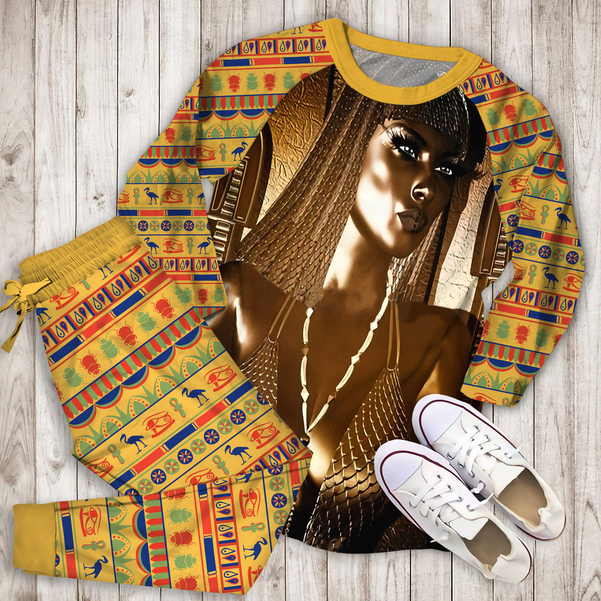 Ancient Egypt Pajama Set | Pajamas | Cotton Sleepwear Sets | Soft Long Sleeve Pjs | Raglan Shirt and Pants Set