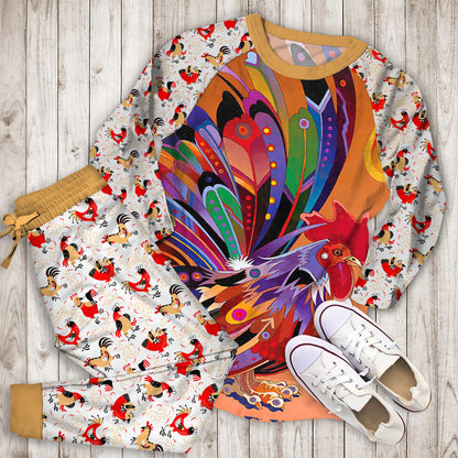 Rooster Color Pajama Set |Sleepwear Pjs Sets | Raglan Shirt Pants Set