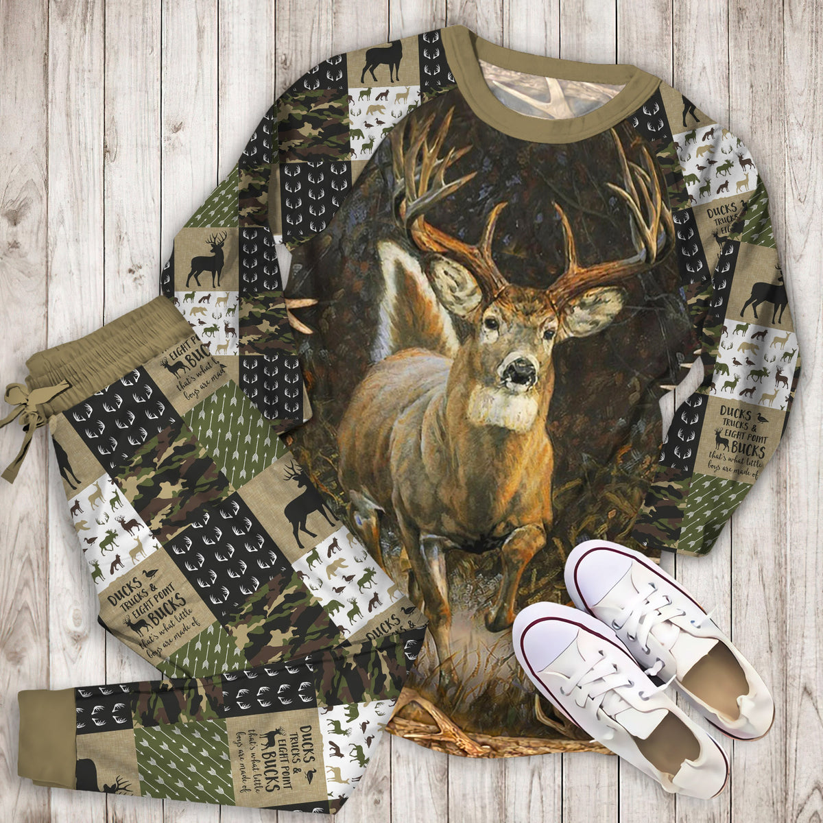 Hunting Deer Pajama Set |Sleepwear Pjs Sets | Raglan Shirt Pants Set