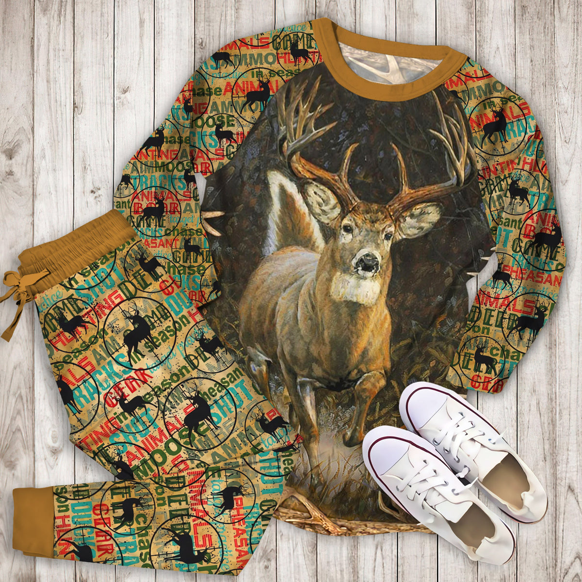 Hunting Deer Pajama Set |Sleepwear Pjs Sets | Raglan Shirt Pants Set