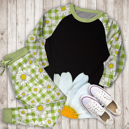 Hello Daisy Black Pajama Set | Pajamas | Cotton Sleepwear Sets | Soft Long Sleeve Pjs | Raglan Shirt and Pants Set