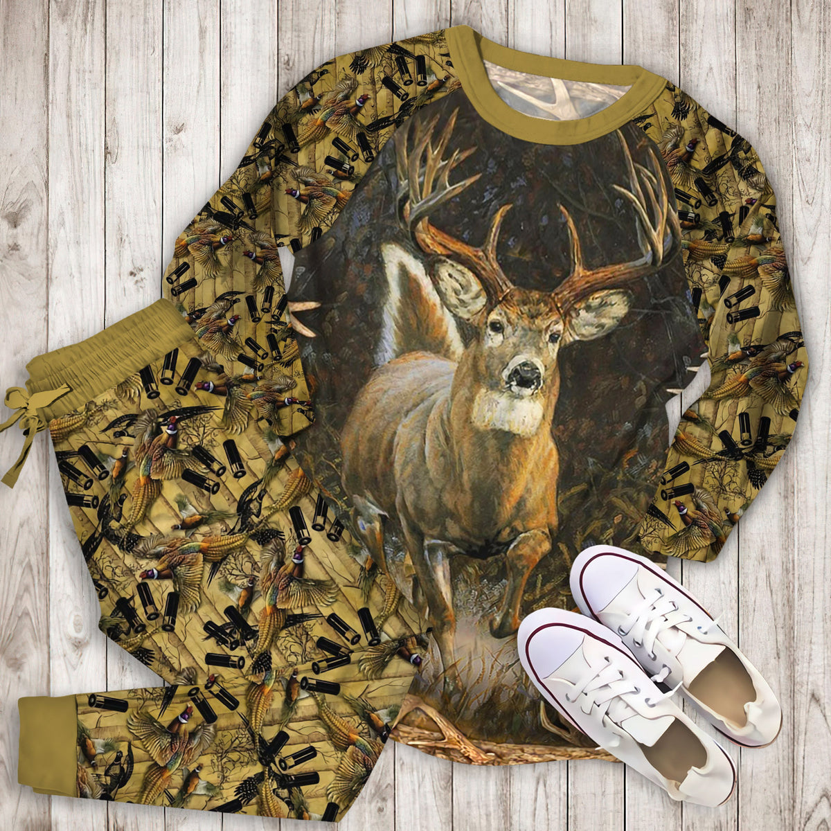 Hunting Deer Pajama Set |Sleepwear Pjs Sets | Raglan Shirt Pants Set