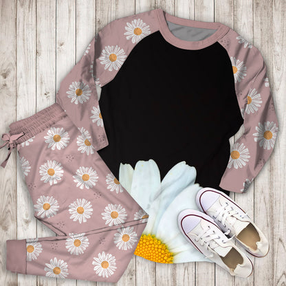Hello Daisy Black Pajama Set | Pajamas | Cotton Sleepwear Sets | Soft Long Sleeve Pjs | Raglan Shirt and Pants Set