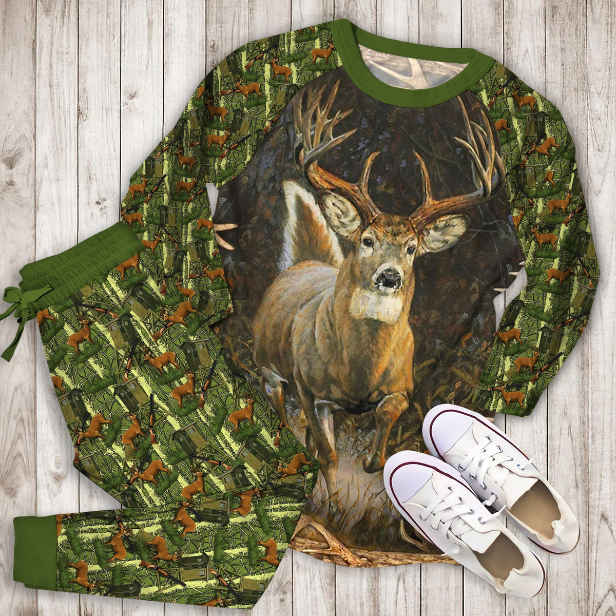 Hunting Deer Pajama Set |Sleepwear Pjs Sets | Raglan Shirt Pants Set
