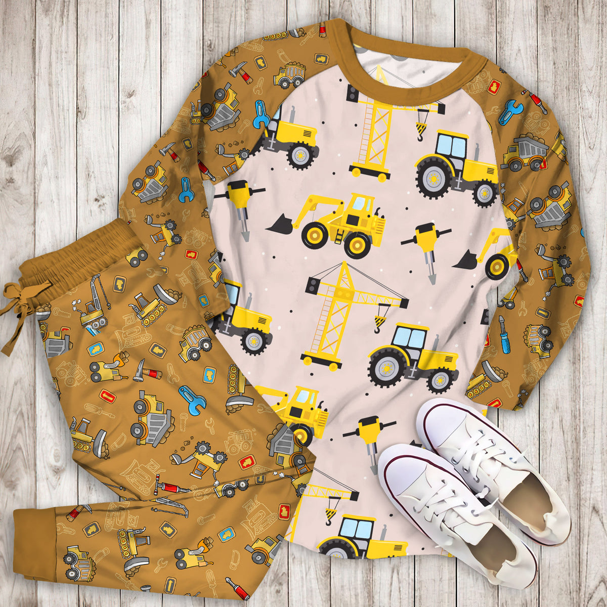 Construction Truck Pajama Set |Sleepwear Pjs Sets | Raglan Shirt Pants Set