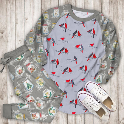 Winter Cardinal Pajama Set |Sleepwear Pjs Sets | Raglan Shirt Pants Set