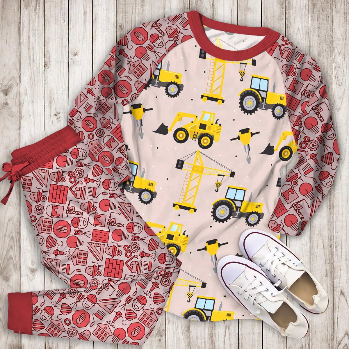 Construction Truck Pajama Set |Sleepwear Pjs Sets | Raglan Shirt Pants Set