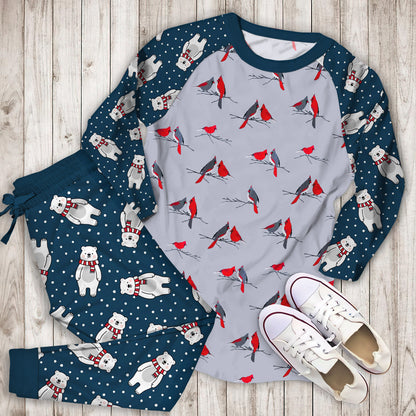 Winter Cardinal Pajama Set |Sleepwear Pjs Sets | Raglan Shirt Pants Set