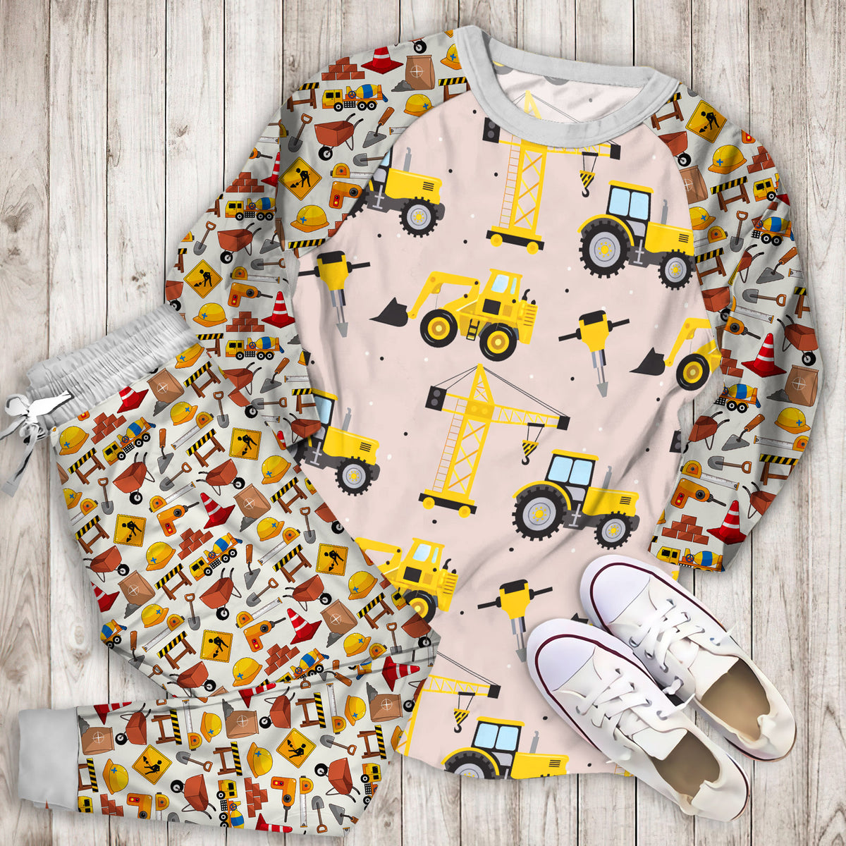Construction Truck Pajama Set |Sleepwear Pjs Sets | Raglan Shirt Pants Set