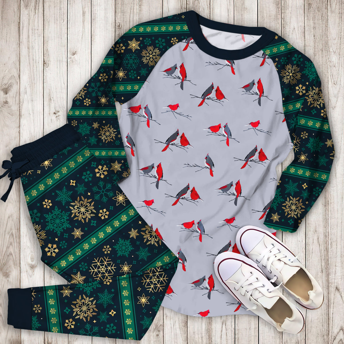 Winter Cardinal Pajama Set |Sleepwear Pjs Sets | Raglan Shirt Pants Set