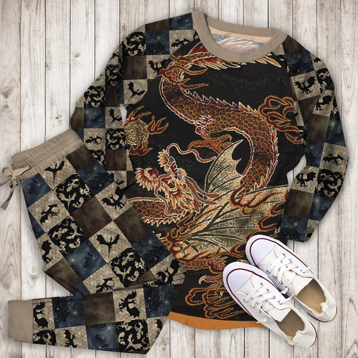 Dragon Pajama Set | Pajamas | Cotton Sleepwear Sets | Soft Long Sleeve Pjs | Raglan Shirt and Pants Set