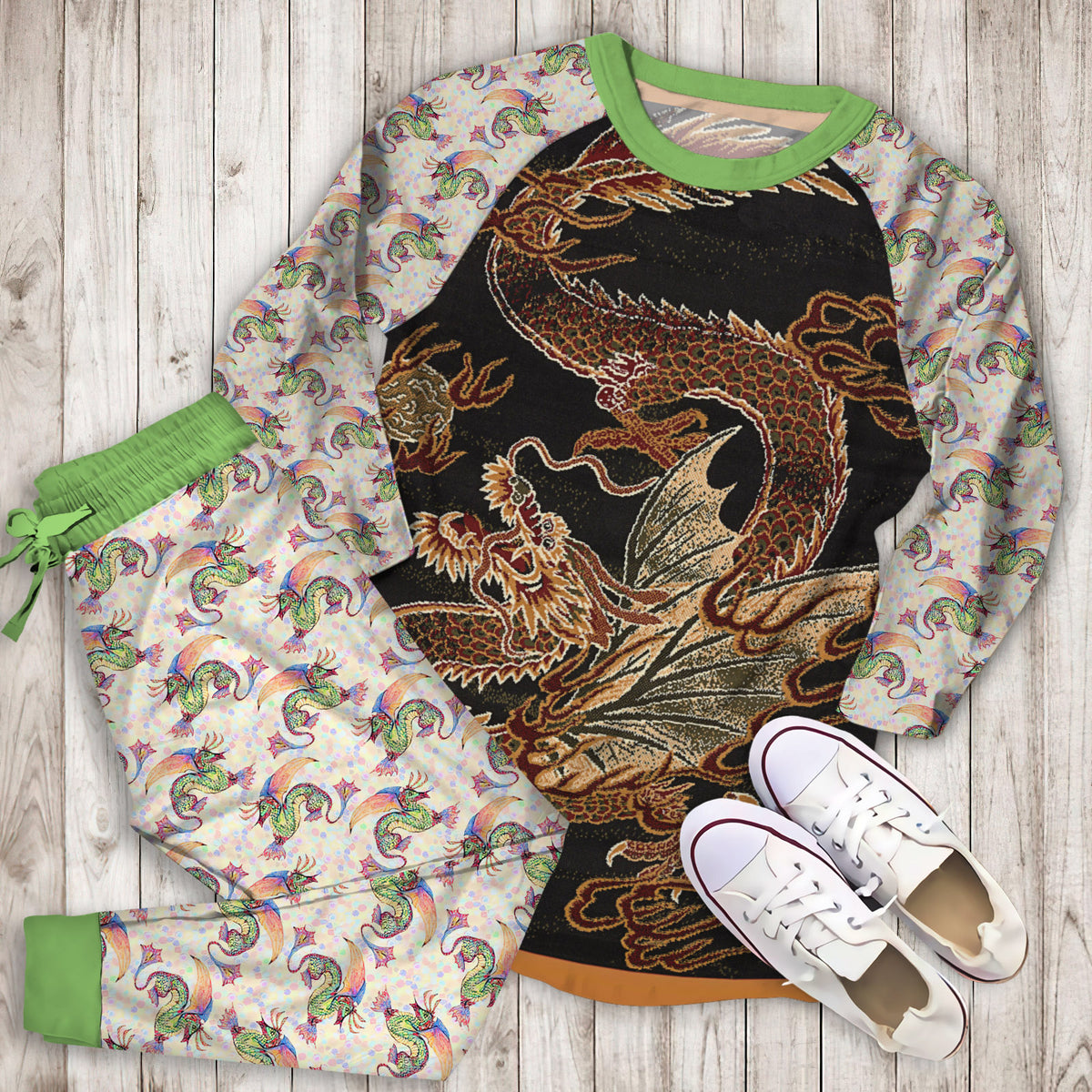 Dragon Pajama Set | Pajamas | Cotton Sleepwear Sets | Soft Long Sleeve Pjs | Raglan Shirt and Pants Set