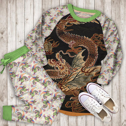 Dragon Pajama Set | Pajamas | Cotton Sleepwear Sets | Soft Long Sleeve Pjs | Raglan Shirt and Pants Set