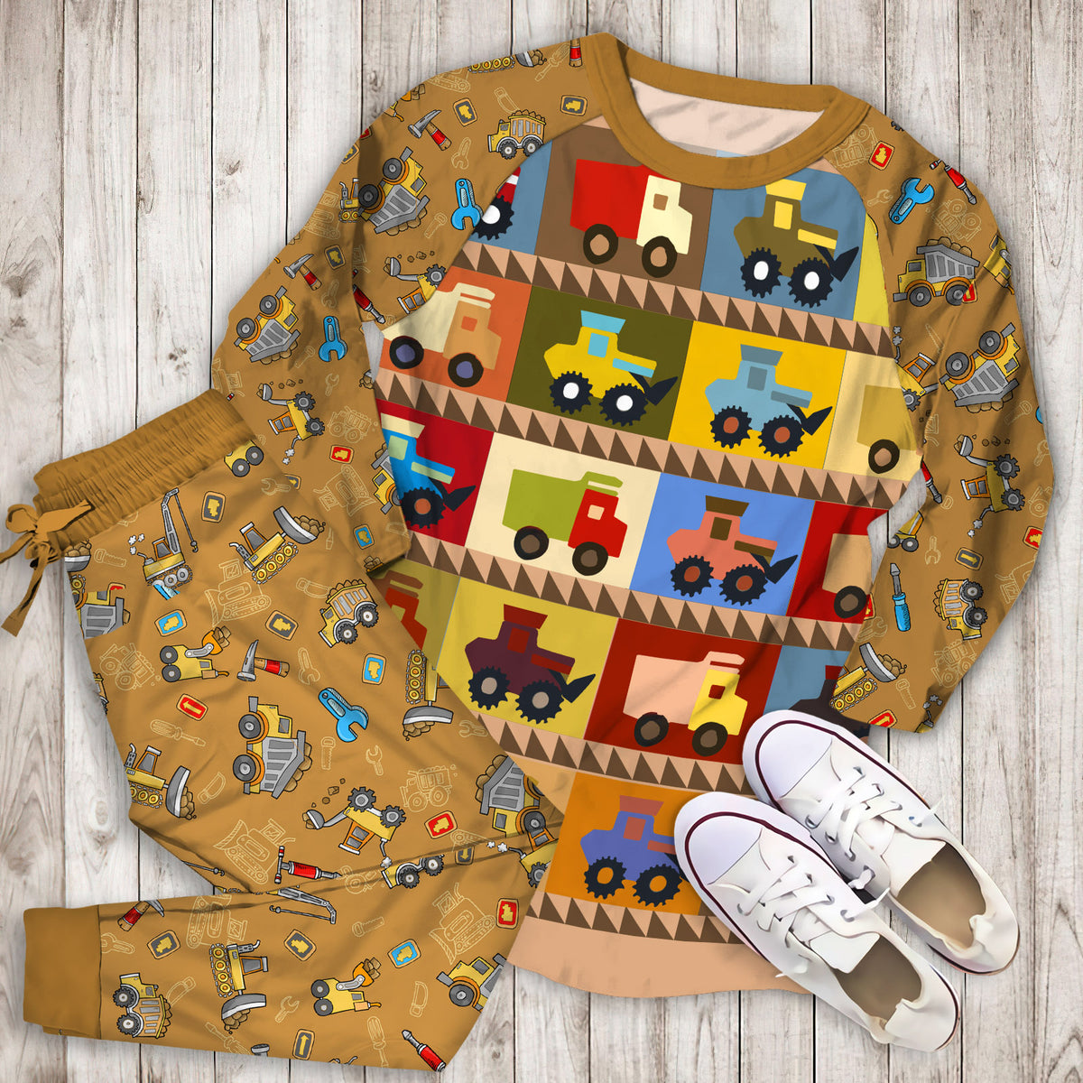 Construction Truck Pajama Set | Pajamas | Cotton Sleepwear Sets | Soft Long Sleeve Pjs | Raglan Shirt and Pants Set
